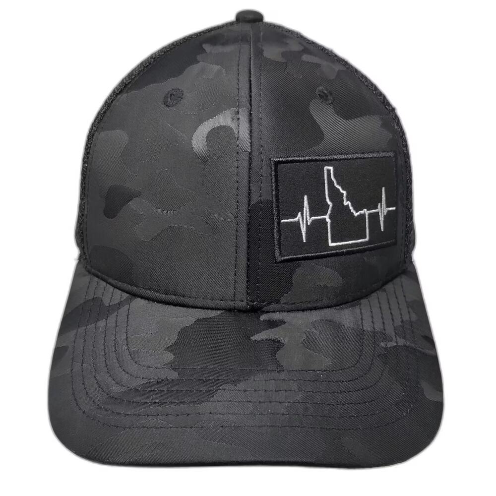 The Heartbeat Brand Idaho Heartbeat Black Camo Trucker Hat One Size Adjustable